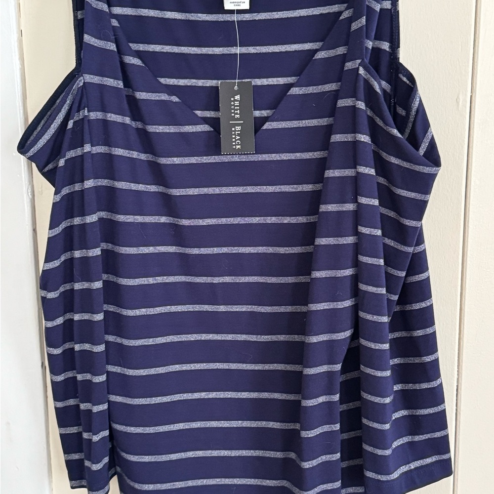 White House Black Market Navy and Gray Striped Blouse